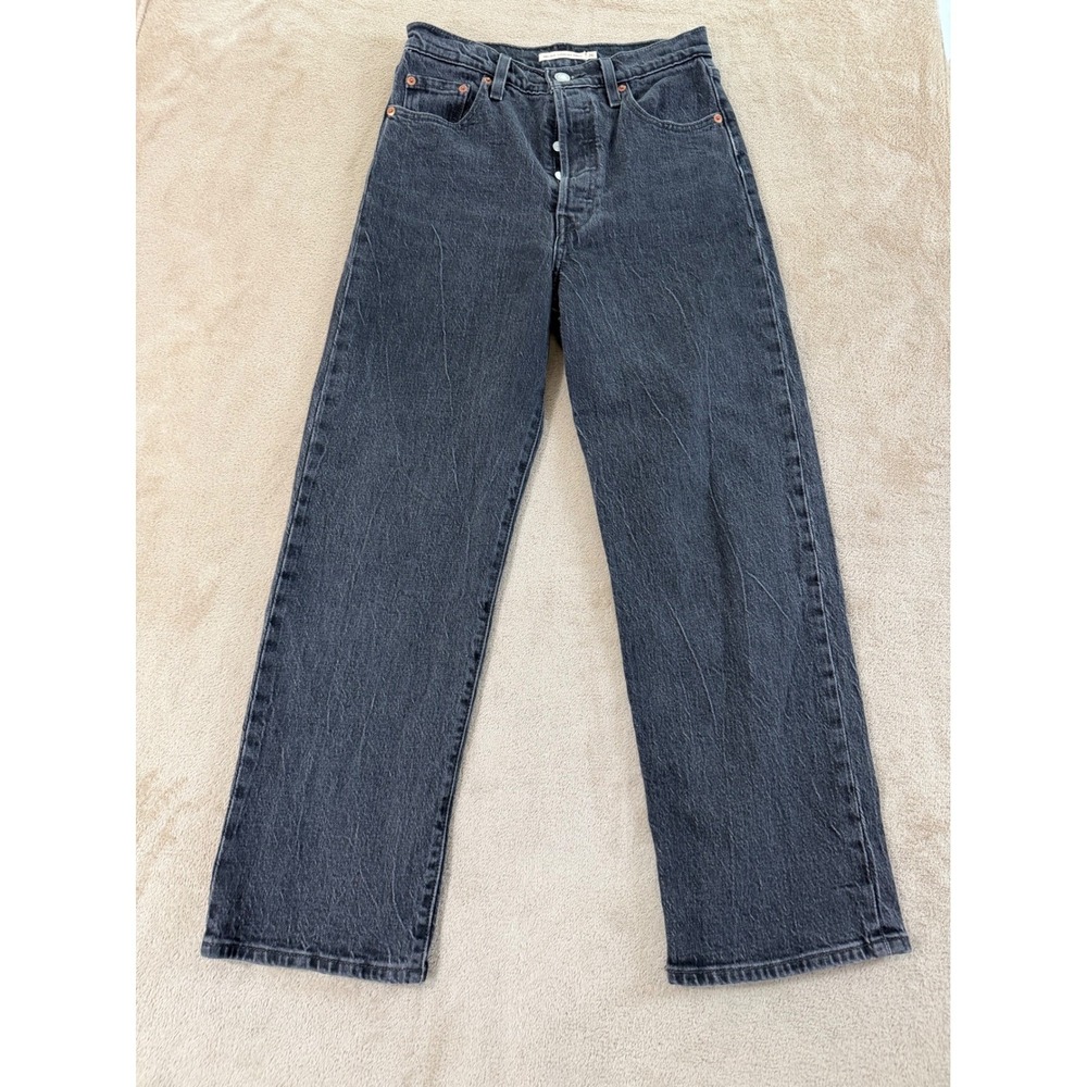 Levi's Ribcage Straight Ankle Jeans Womens 26 Acid Gray Big E button fly EUC